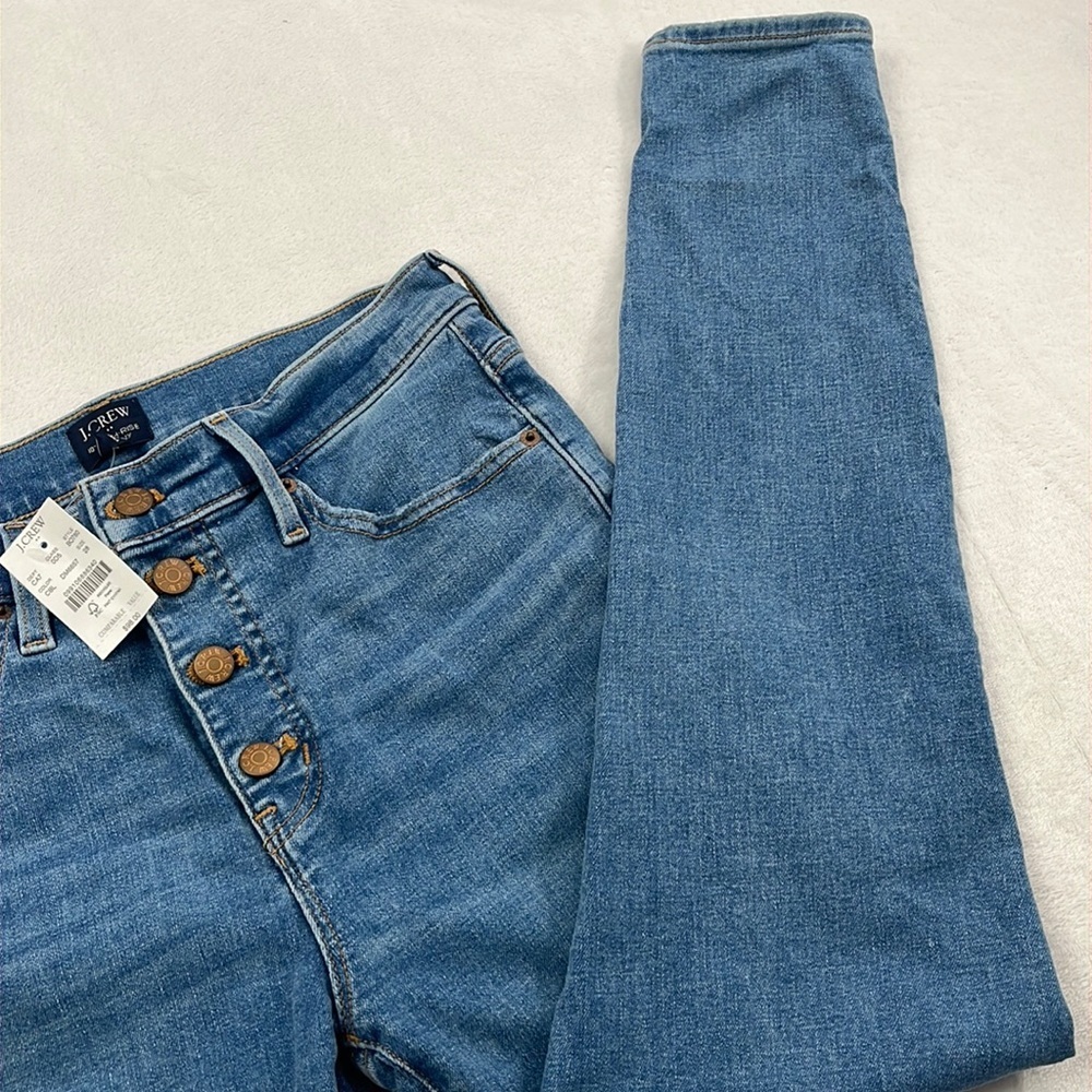 NWT J Crew 28, 6 10" High Rise Fly Button 28" Inseam  Blue‎ Skinny Denim Jeans